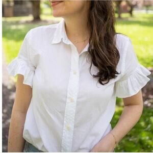 J. Crew Cotton Ruffle White Button Down Shirt Size 12 NWT
